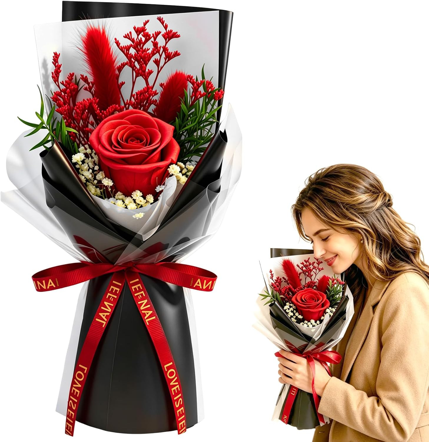 Preserved Flowers for Delivery,Red Rose Bouquet Gift for Women and Mom,Preserved