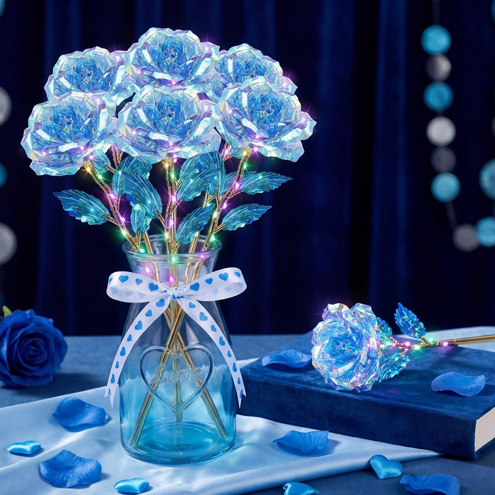 6 Pcs LED Galaxy Rose Flowers – Colorful Crystal Light-Up Gifts for Mom, Girlfri