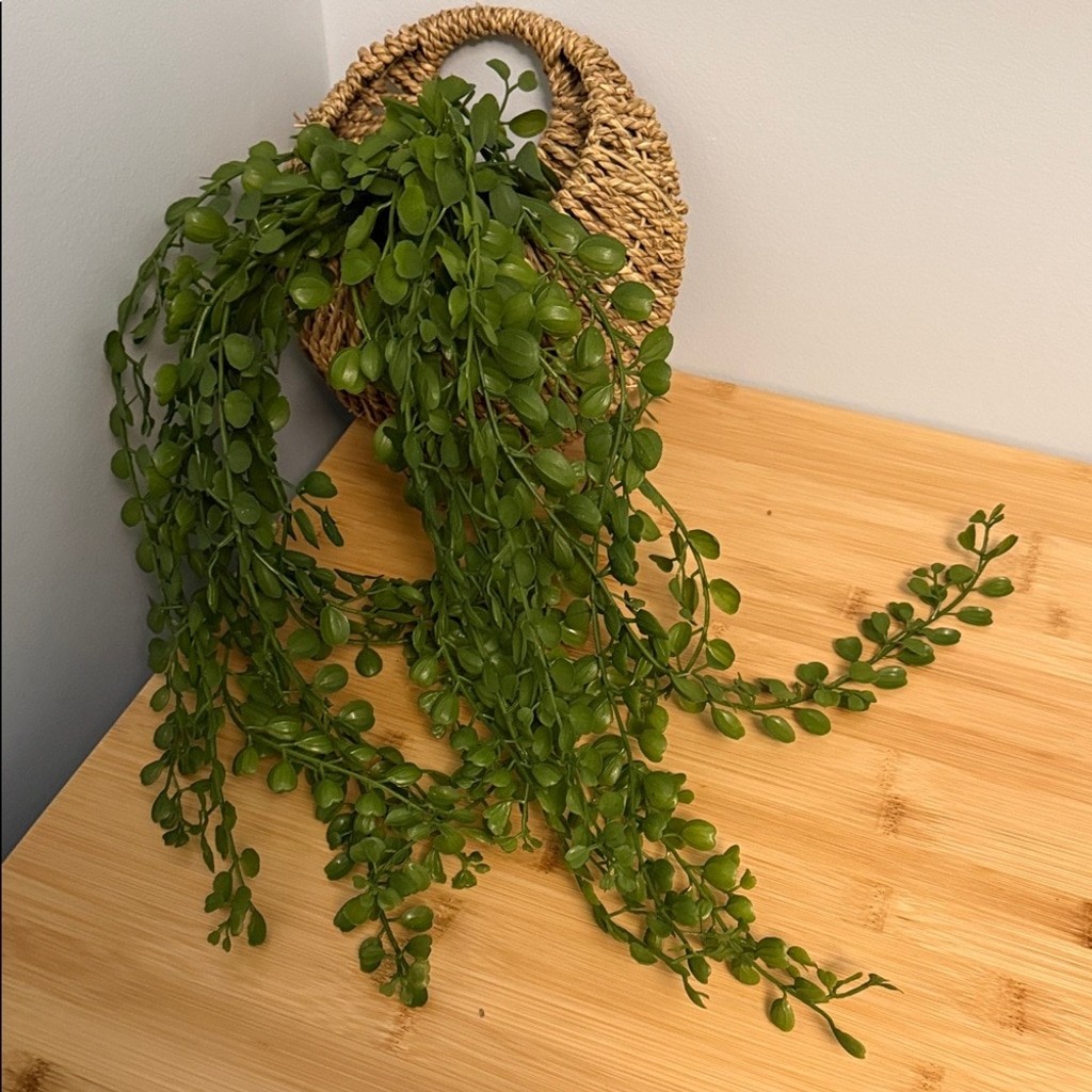 Fake Greenery in Hanging Woven Basket Dorm, Room, Apartment Decor