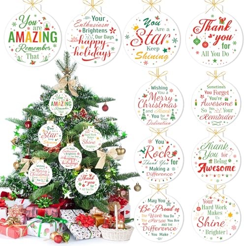 10pcs Employee Christmas Thank You Ornament for Coworkers, Acrylic Christmas