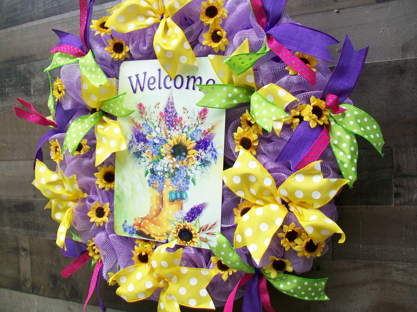 Spring Lavender Purple Pink Green Bright Colorful Mesh Wreath
