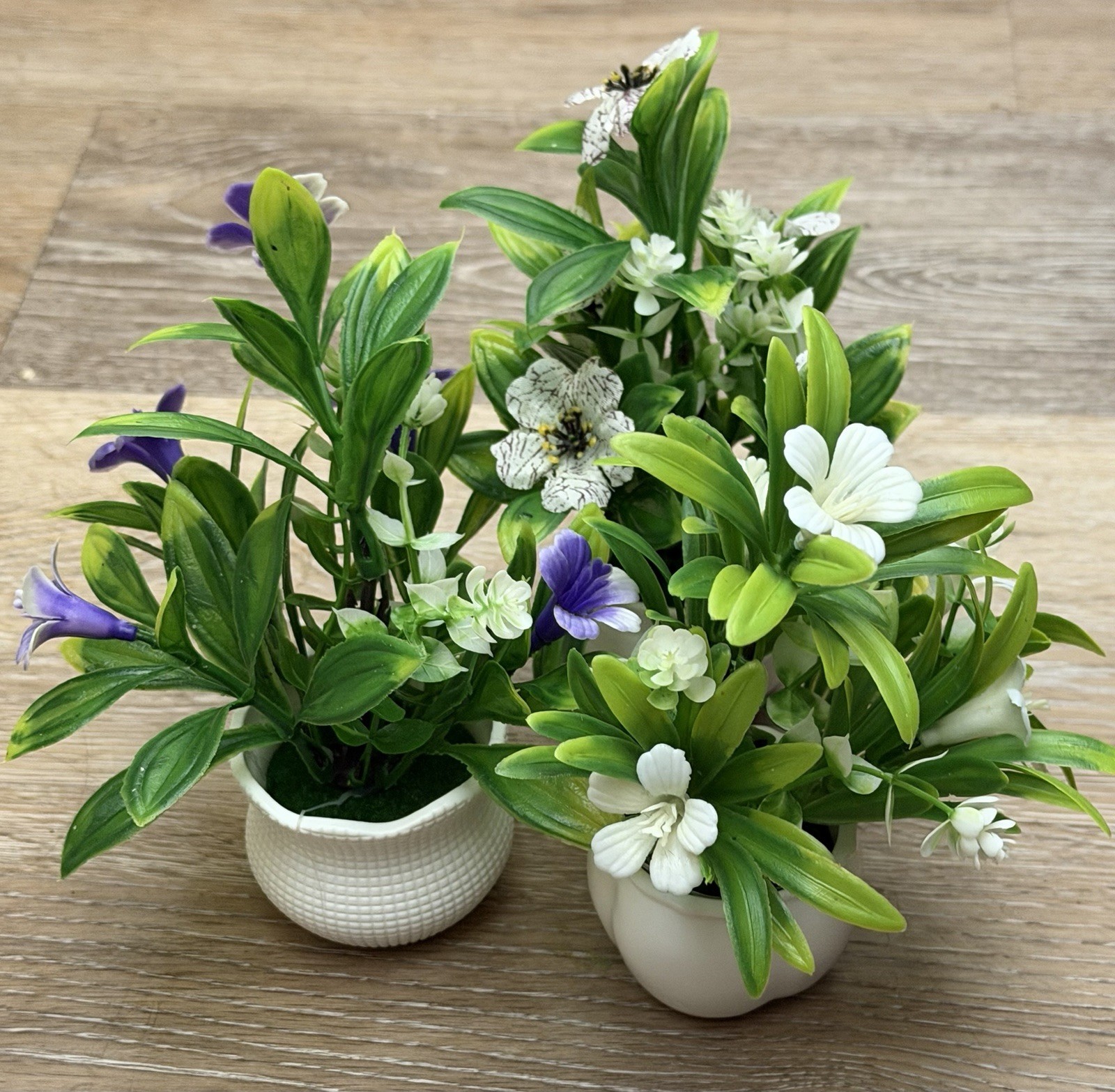 Set of 3 Artificial Flower & Greenery Plants in White Pots – Home Décor (SKU 001