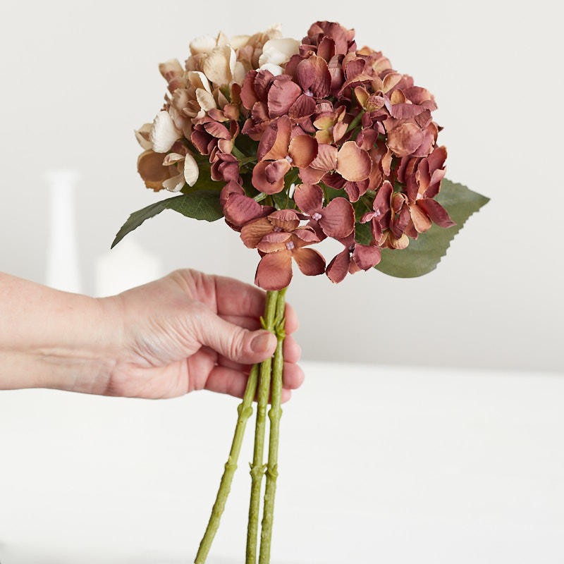 7″ Diam. Burgundy and Beige Artificial Hydrangea 13-1/2″ Bouquet