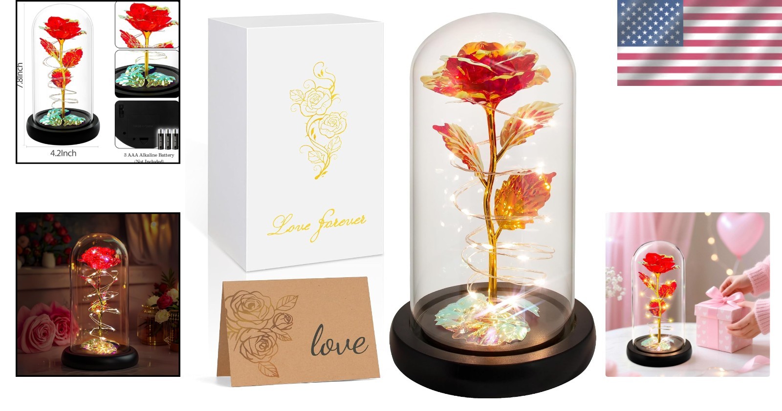 Eternal Red Rose in Glass Dome with LED Lights – Perfect Gift for Any Occasion