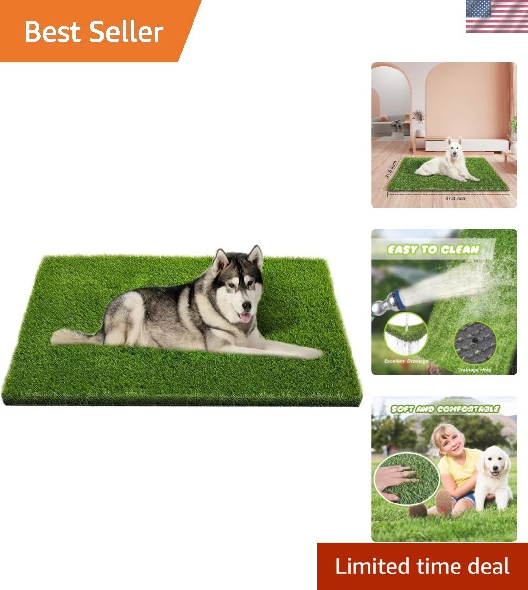 Eco-Friendly Artificial Grass Mat for Indoor & Outdoor Pet Use – 47.3 x 31.5 in