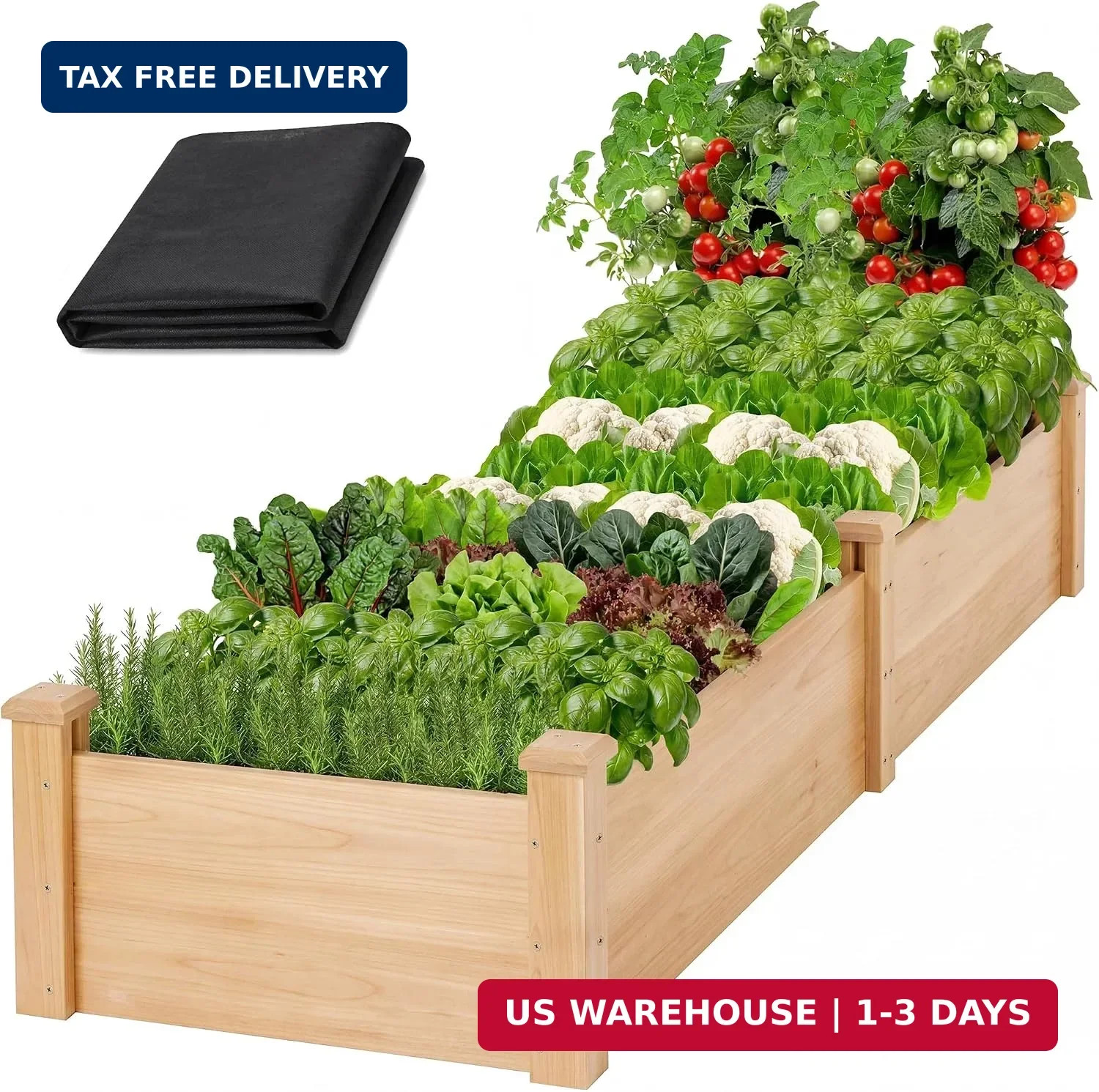 8×2ft Wooden Horticulture Raised Garden Bed Divisible Elevated Planting Planter