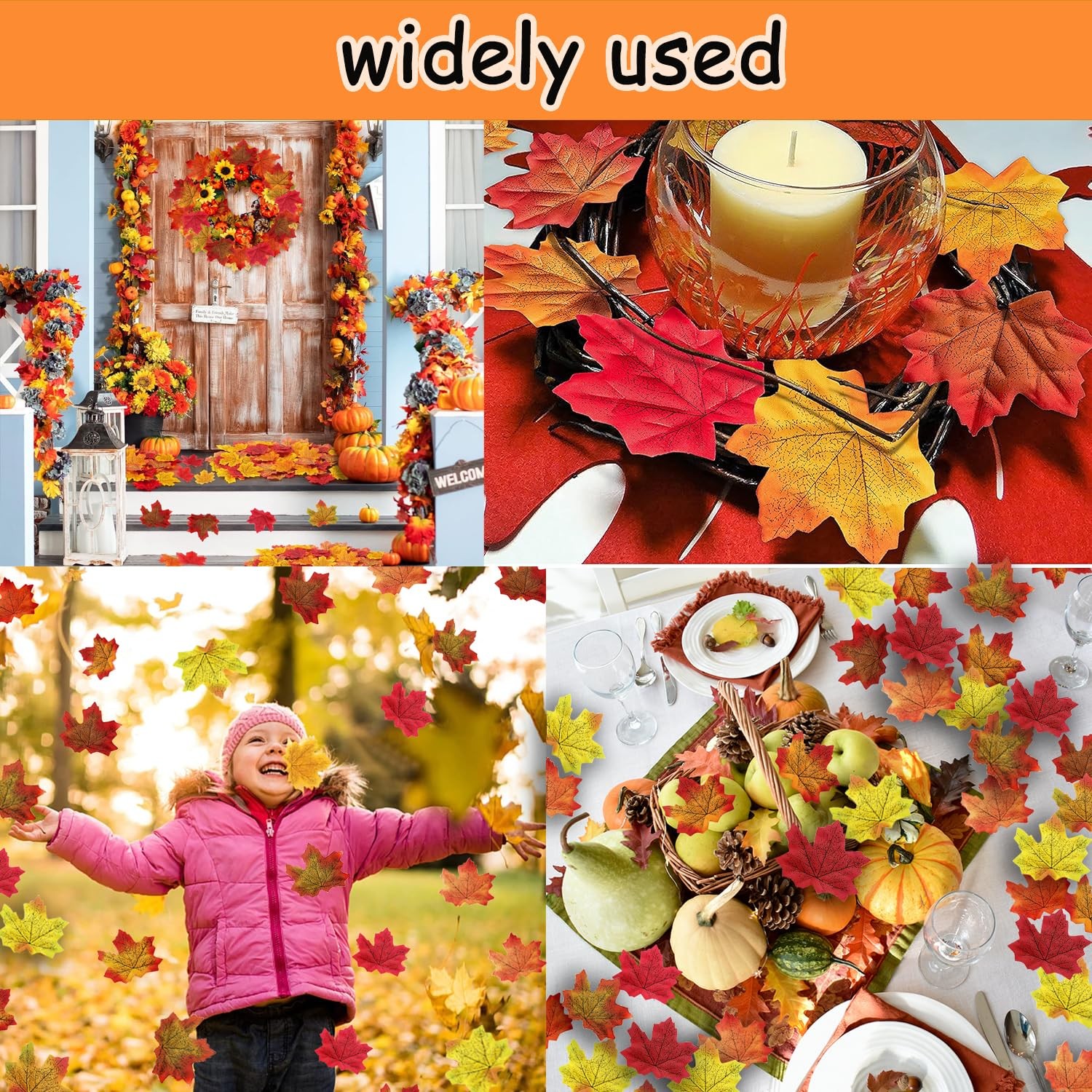 500PCS Fall Artificial Maple Leaves Autumn Bulk For Thanksgiving Wreath DIY