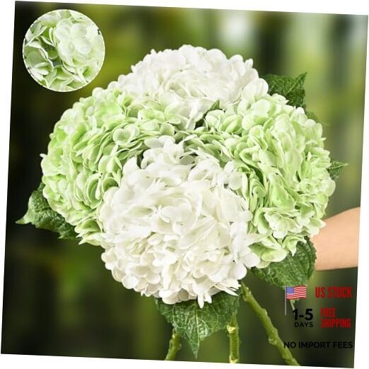 4 Pcs Hydrangea Artificial Flowers, 2 Green & 2 White Real Touch Flowers, 21″