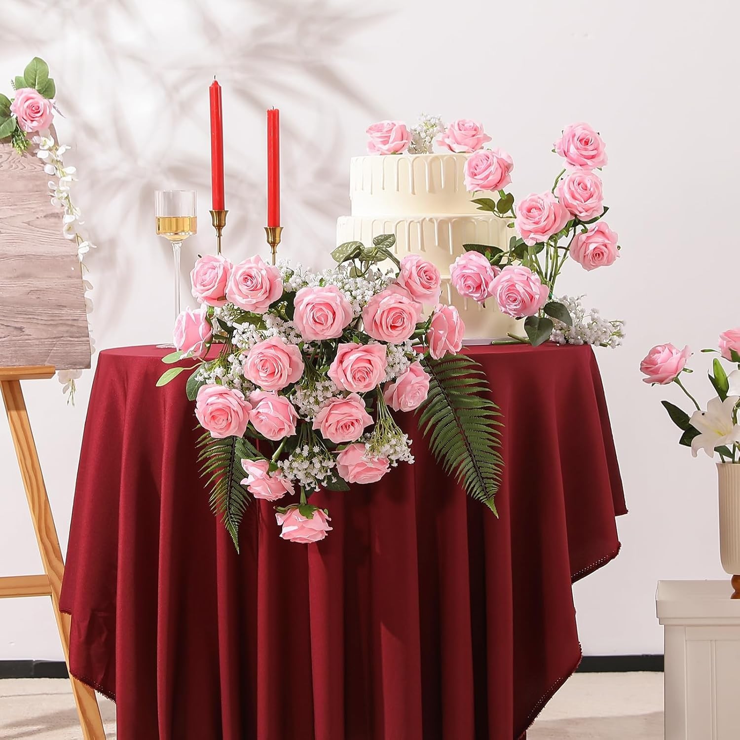Versatile 10pcs Lifelike Pink Rose Bouquet for Home, Wedding & Party Decorations