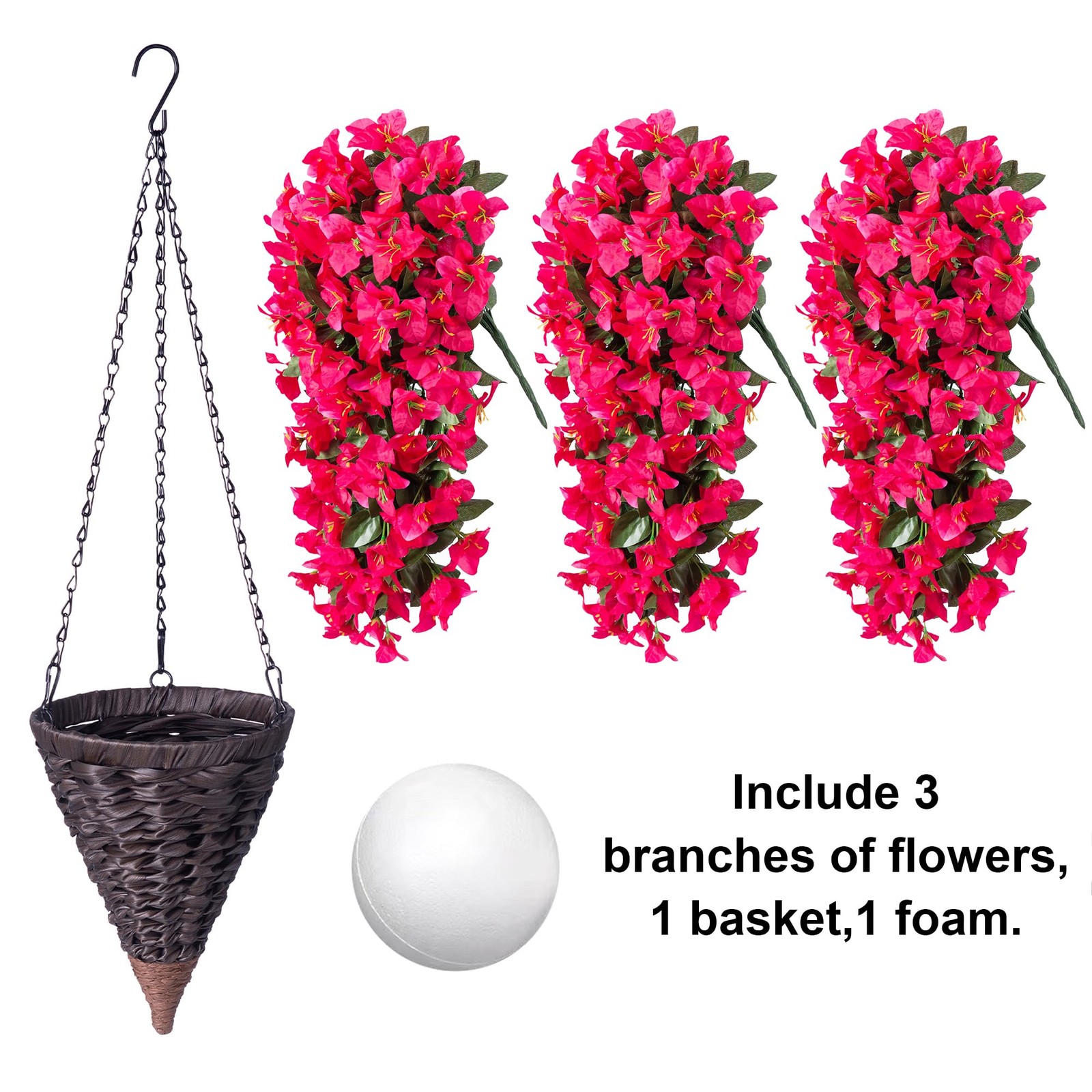 Artificial Bougainvillea Faux Flowers Plants Baskets for Outdoor Outside Summ…