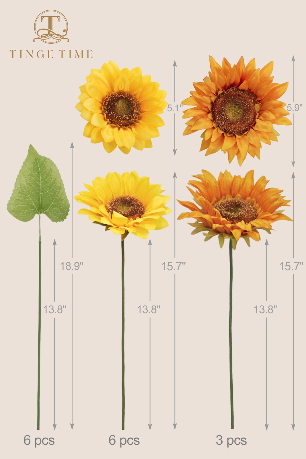 9 pcs 6” Silk Artificial Sunflowers Yellow Orange Faux Flowers with Stems DIY