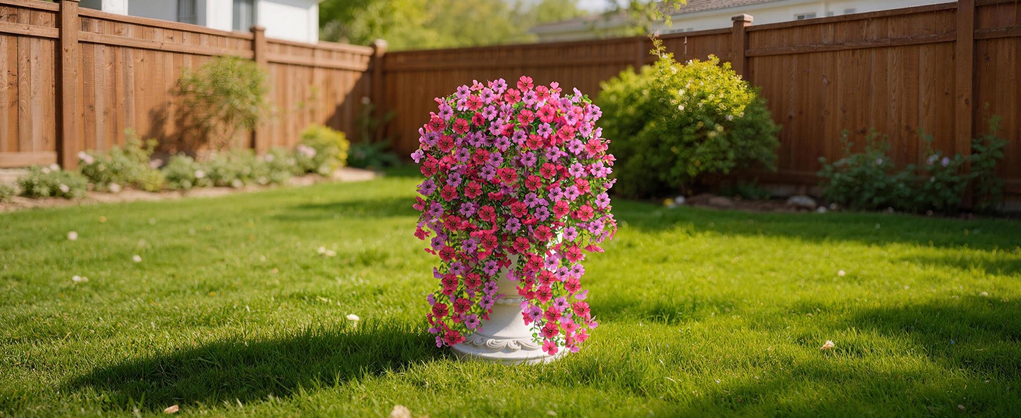 Artificial Hanging Flowers for Outdoors, 6PCS Faux Silk Artificial Flowers for