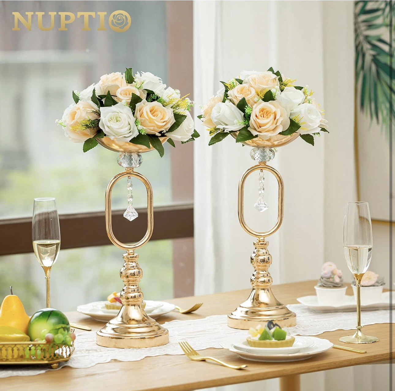 Peachy Champagne & White 10Pcs Artificial Flower Ball Bouquet Weddings & Decor