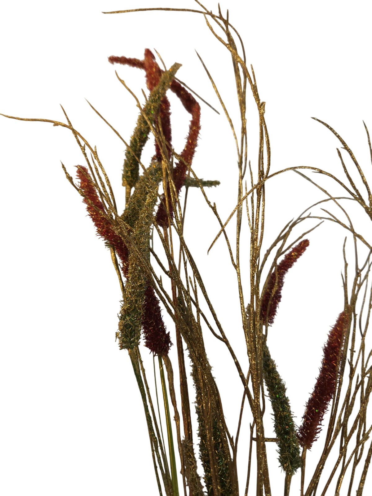Glitter Artificial Floral Grass Spray Red & Gold Decorative Branch Stems Christm