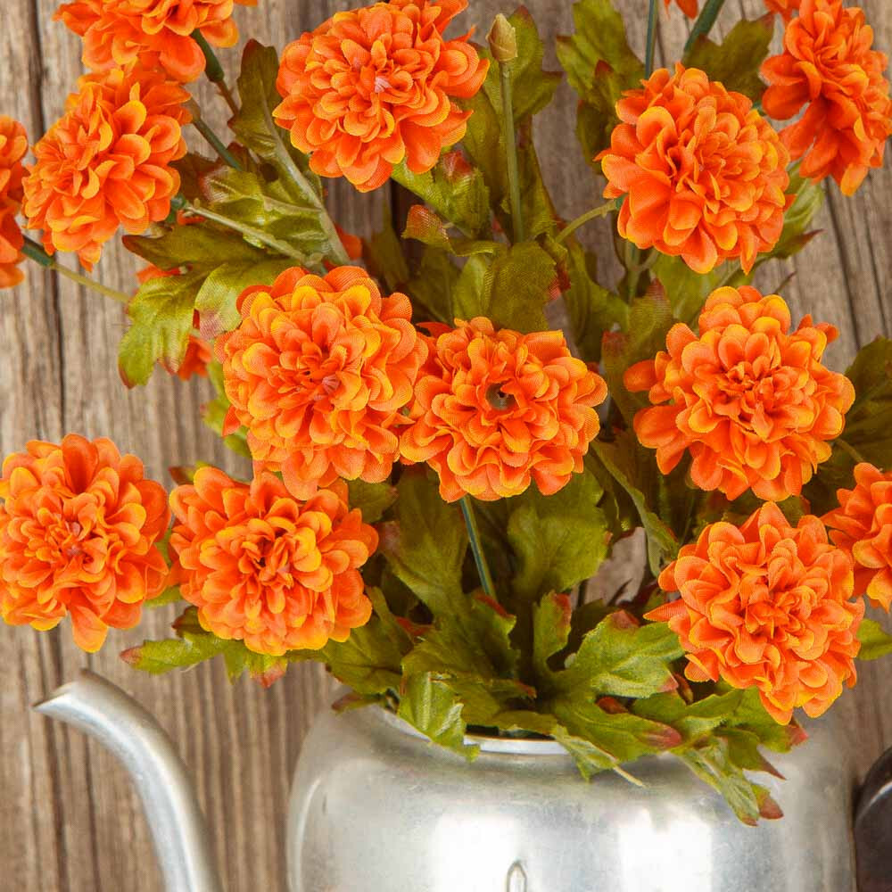 Set of 2 Orange Artificial Marigold 16″ Floral Bushes