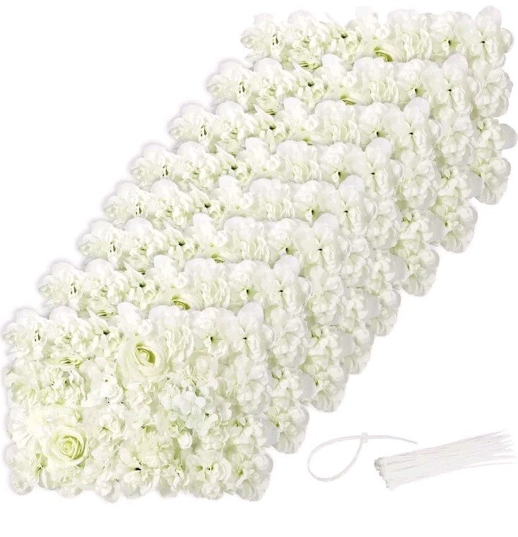 Omldggr White Rose Wall, 8 Pack 12 x 16″ White Flower Wall Decor, 3D Silk Artifi