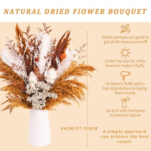 Boho Dried Flower Bouquet – Natural Pampas Grass and Real Brown and White