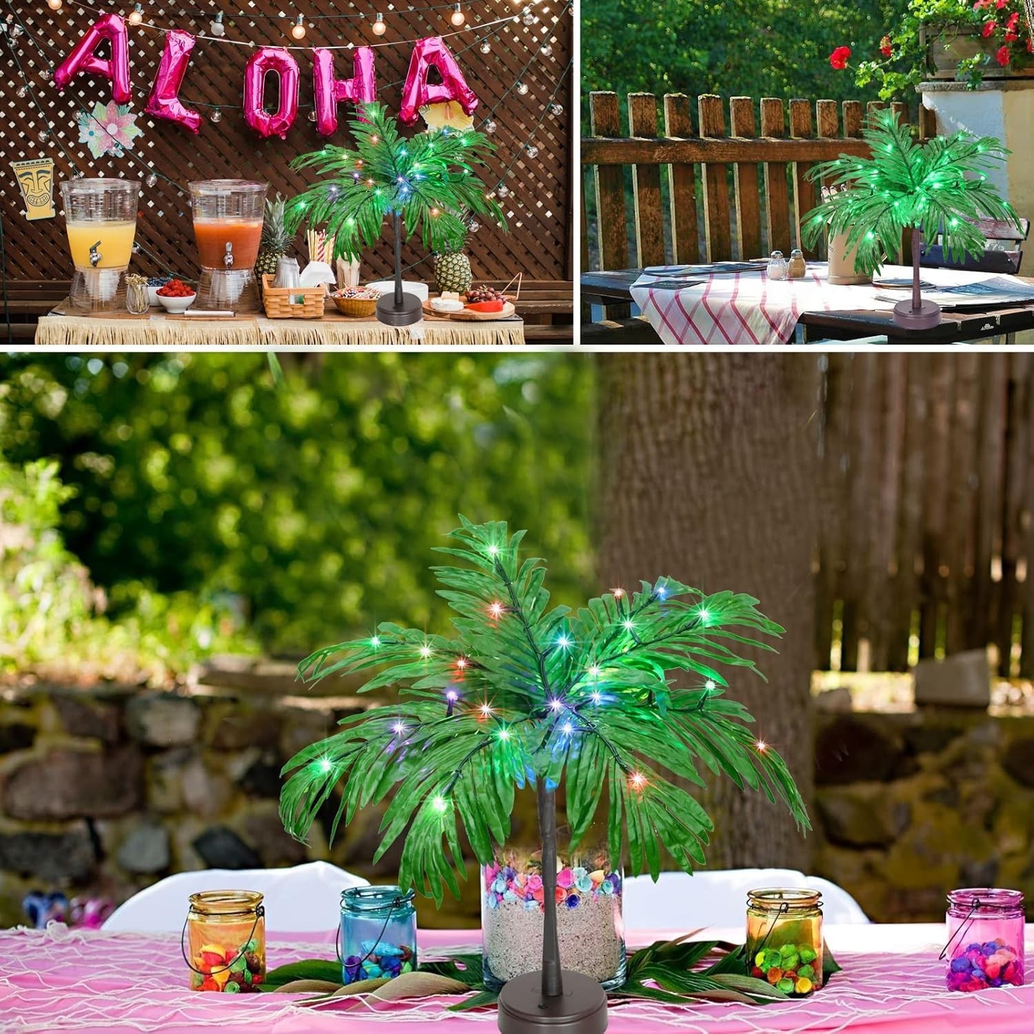 28 Color Changing Lighted Palm Tree Table Decor, 23 in Tropical Artificial Palm