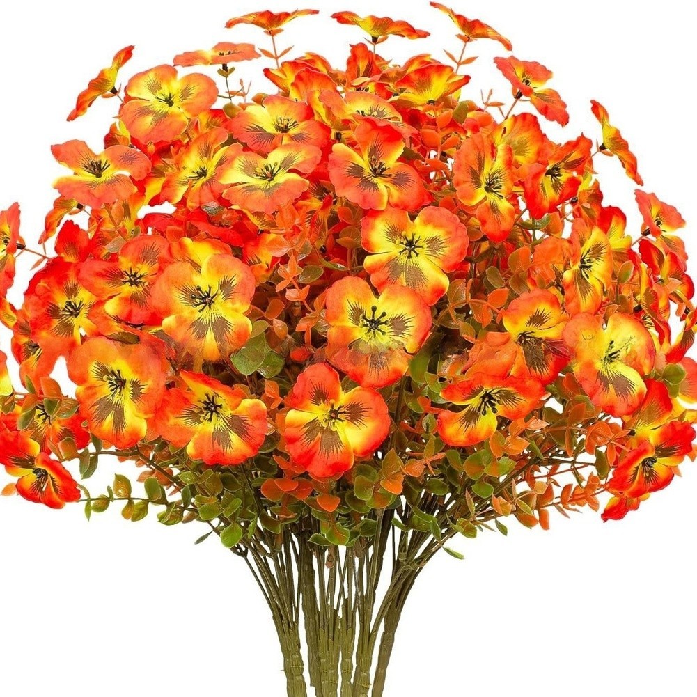 Autumn Red Plastic Pansy Flower 36cm Silk Artificial for Outdoor Home Backdrop