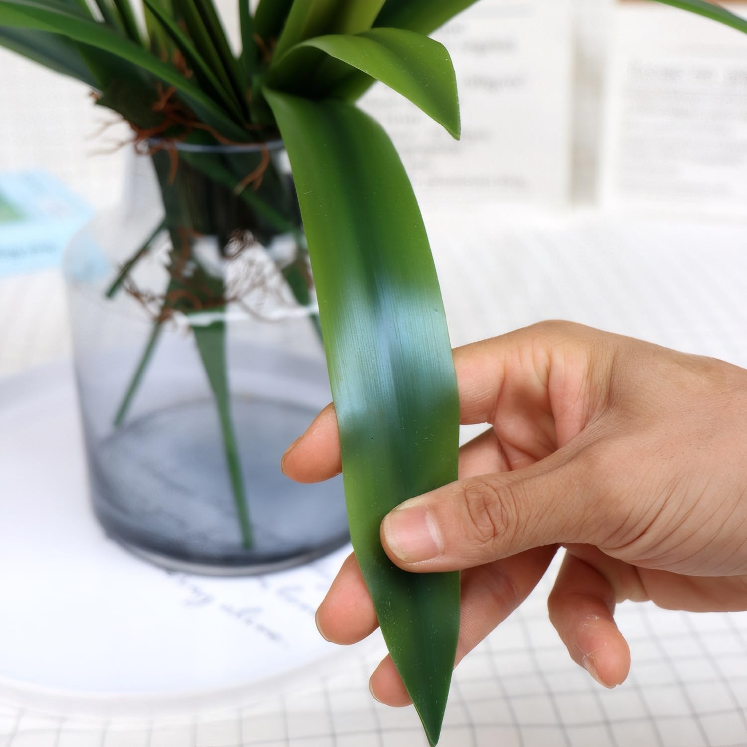 3 PCS 17 Inch Artificial Cymbidium Clivia Faux Orchid Leaves Green Plants