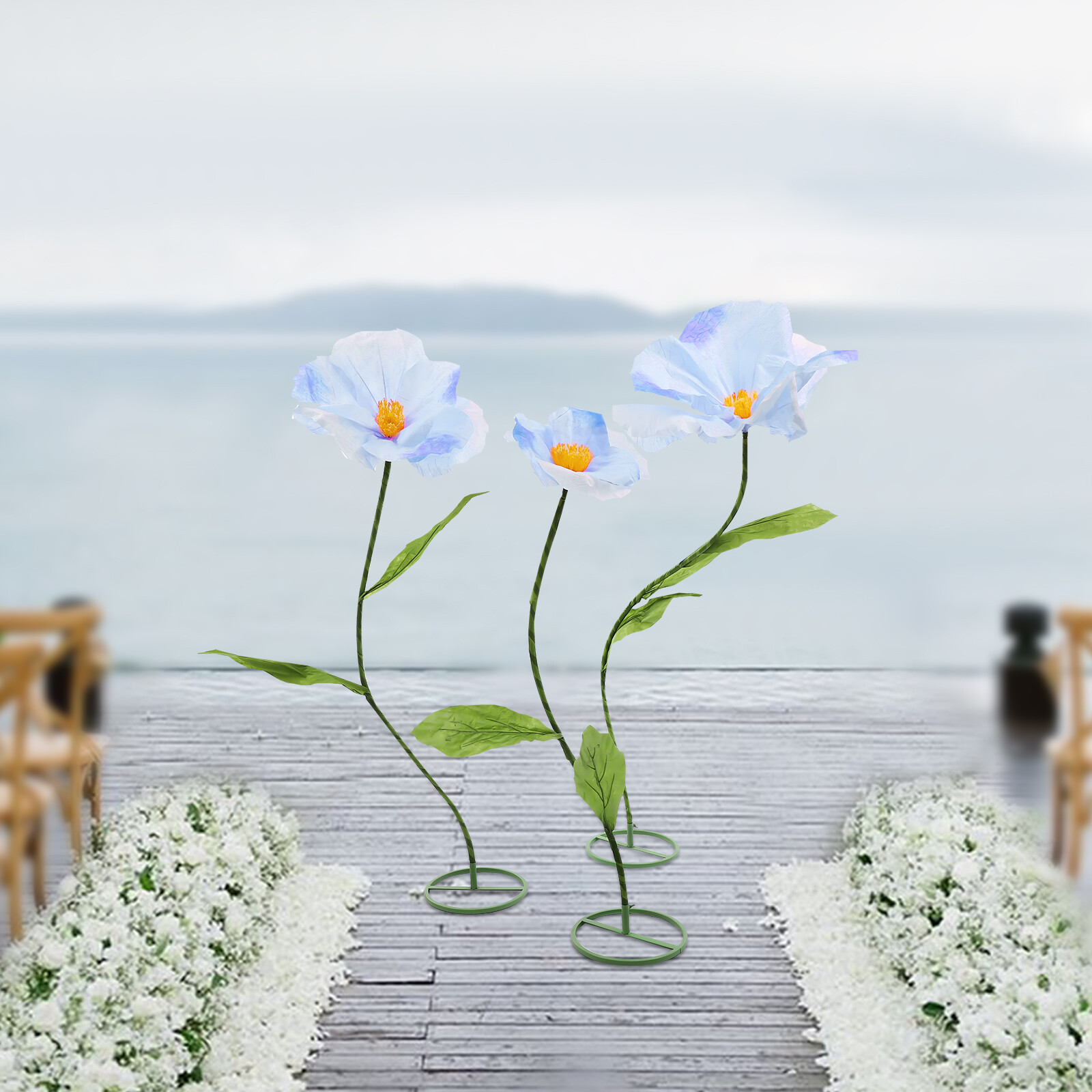 Handmade Blue Artificial Corn Poppy 3Pc Free-Standing Flowers for Wedding