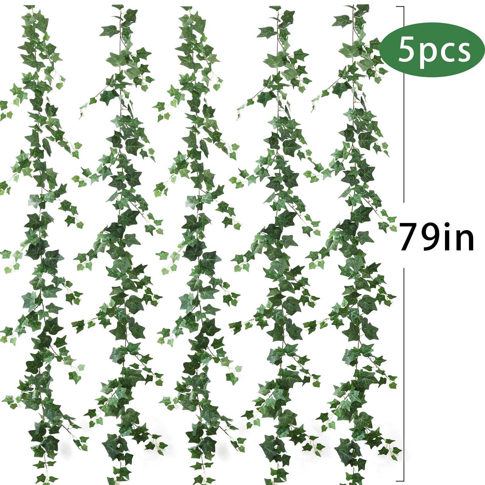 5 Pack 395″ Artificial Vines Ivy Garland Fake Vine Realistic Silk Green Leave…
