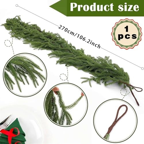 Christmas Garlands Artificial Norfolk Pine Garland Real Touch Faux Greenery 9FT