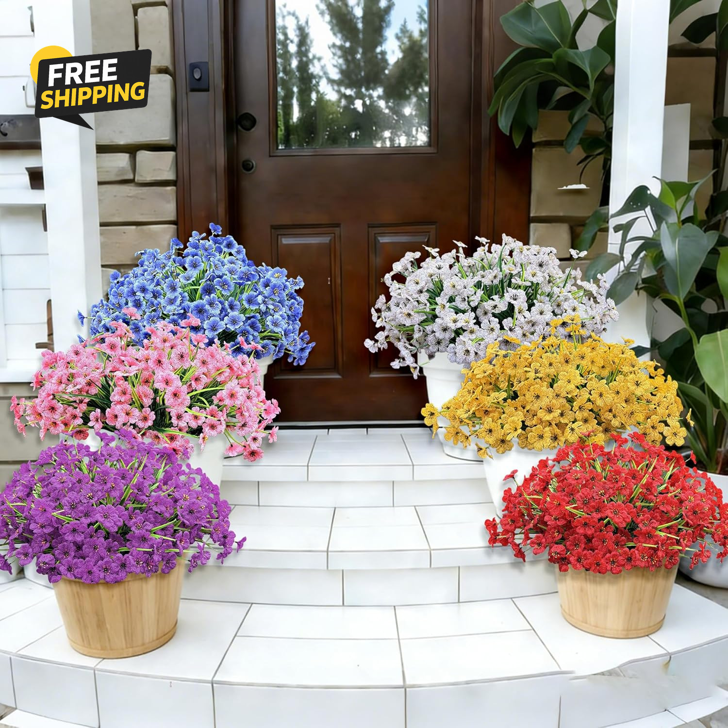 20 Bundles Artificial Flowers for Outdoors, UV Resistant Fake Flowers