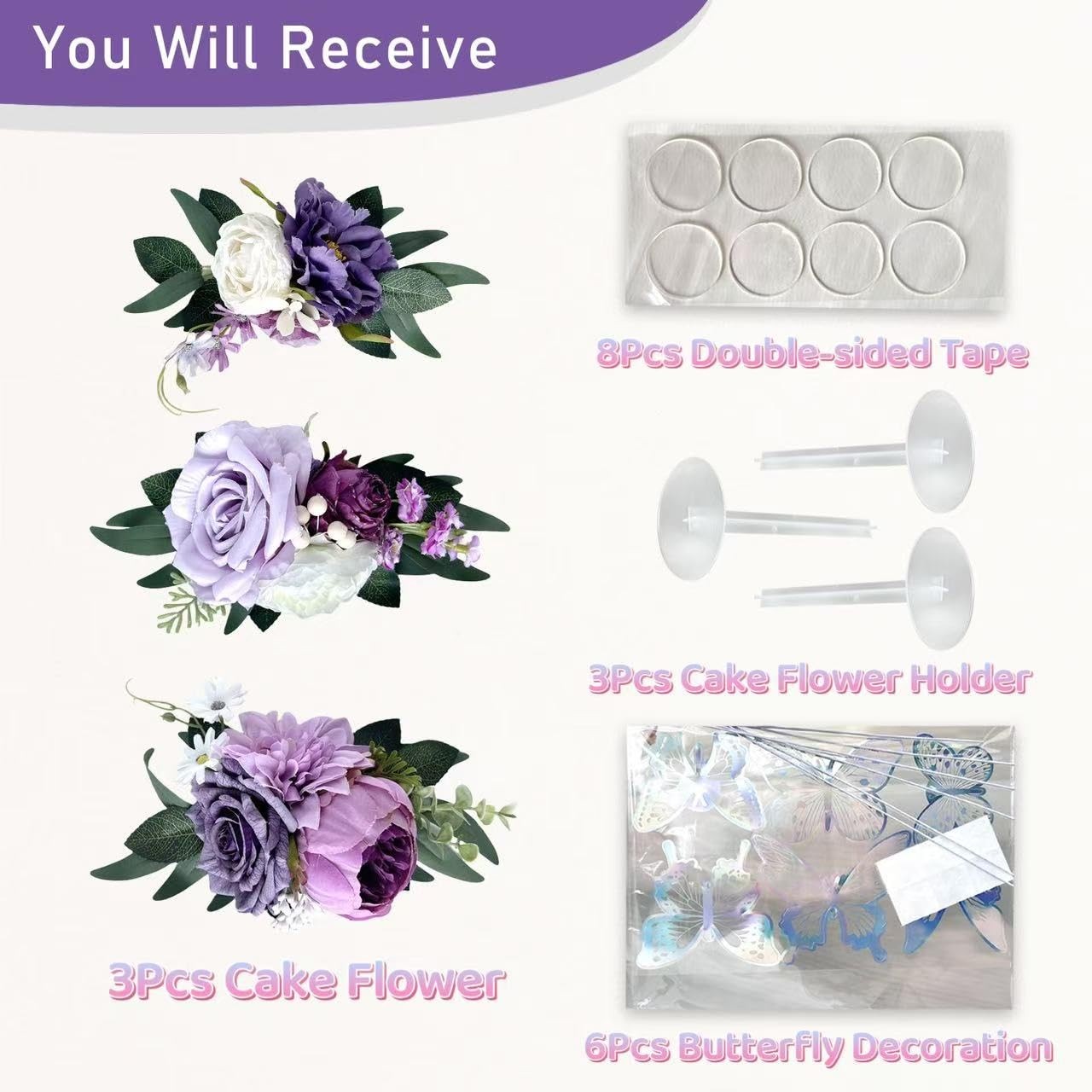 Pre-Made Silk Flowers for Cakes Decorations Light Lavender Dusty Purple Artif…
