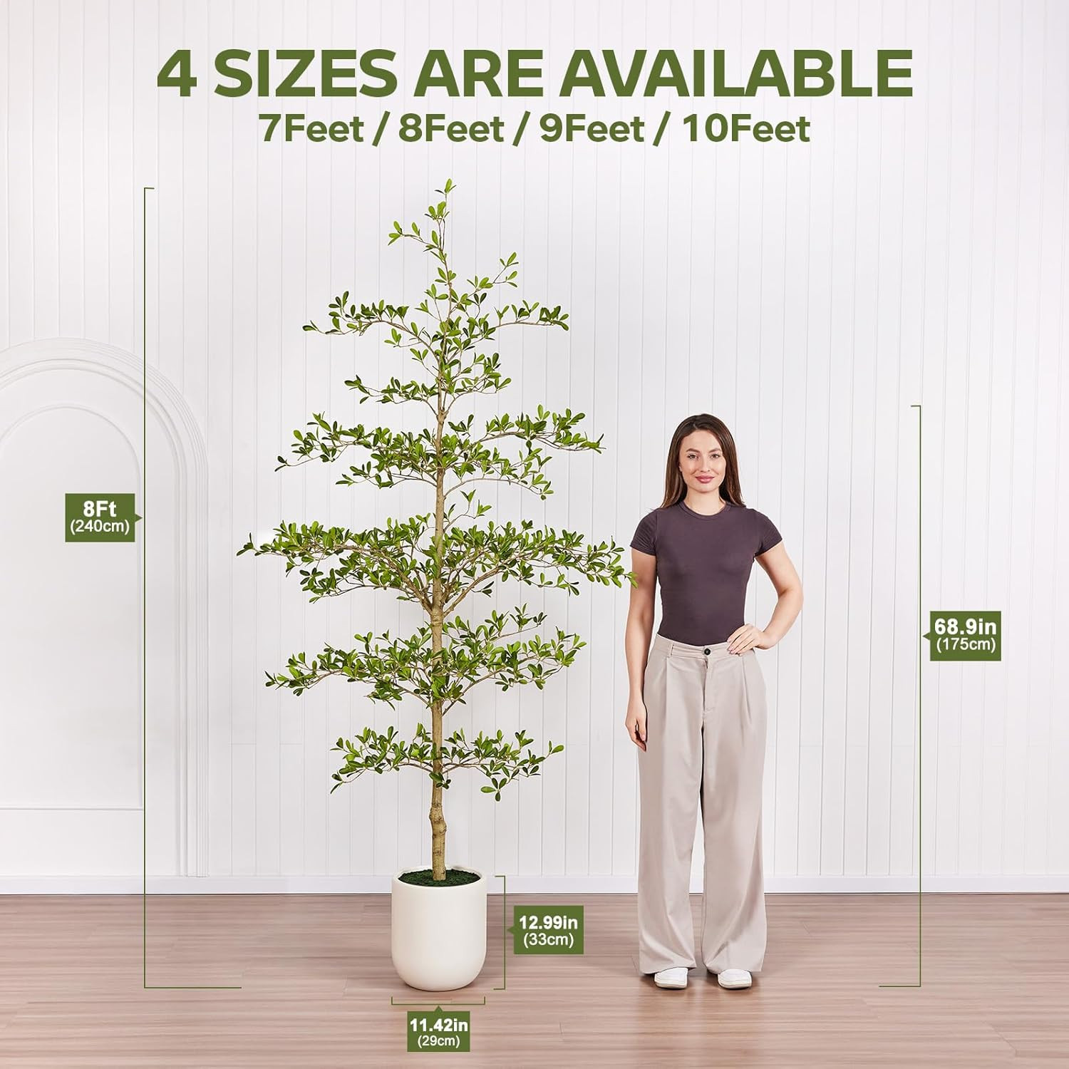 8FT Faux Black Olive Tree with White Planter – Elegant Indoor Decor