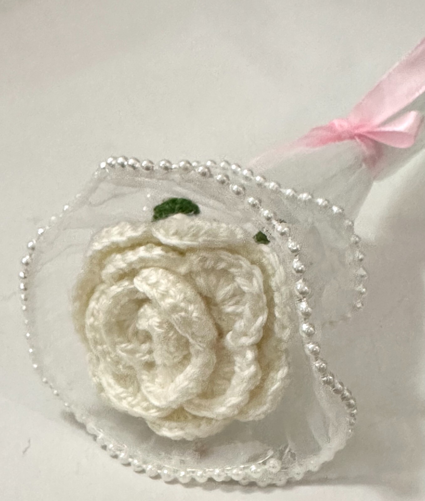 Hand Made Crochet Tulip Flowers in Pot & White Rose Bouquet Gift
