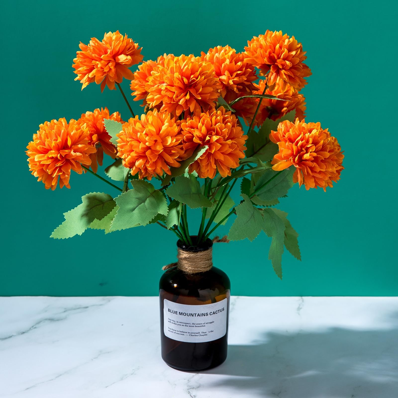Artificial Silk Marigold Flower Heads Bouquet 12 Inch Orange Yellow 4 PCS