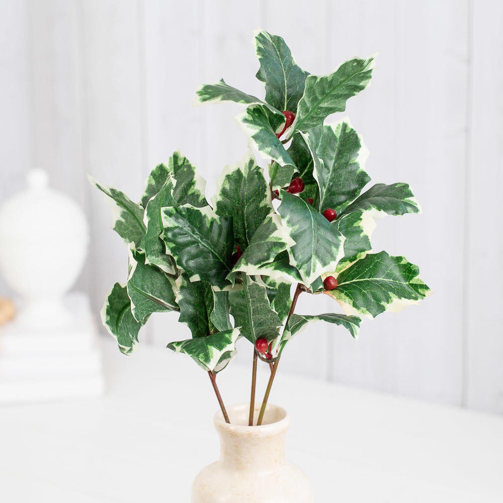 Bulk buy of 10 Variegated Artificial Holly Leaf Sprays