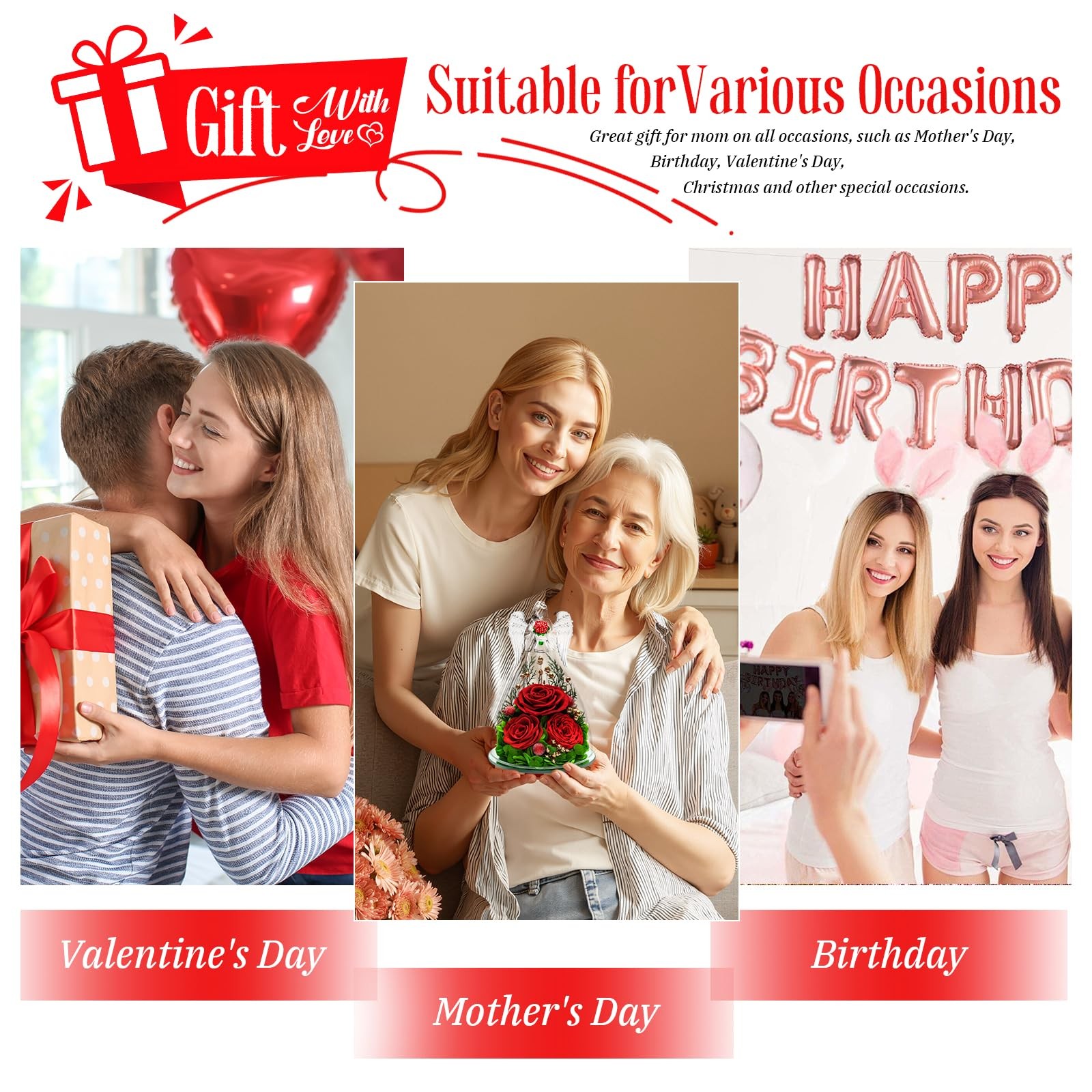 Gifts for Preserved Red Roses in Glass Angle Forever Red Flowers Gift for , M…