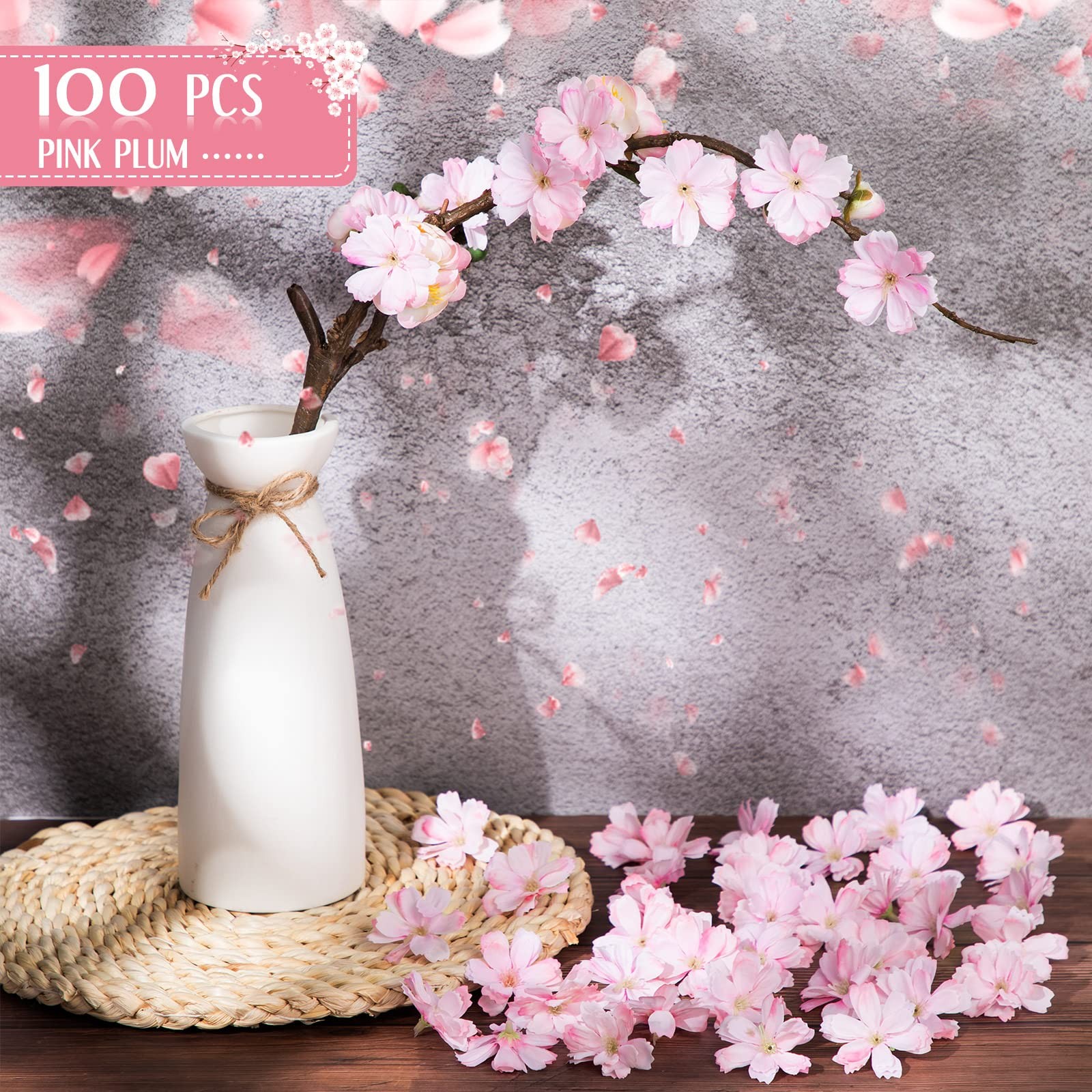 100 PCS 1.8 Inch Pink Cherry Blossom Artificial Flower Heads Fake Petals