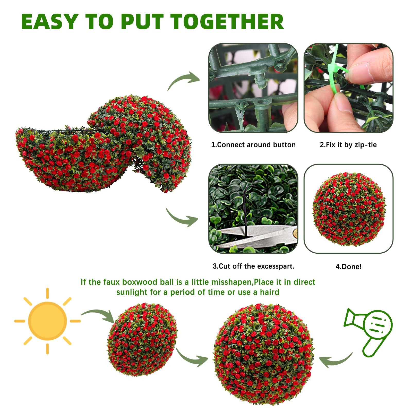 2PCS 17″ Flower Topiary Ball Decorative Balls Artificial Topiary Ball Decoration