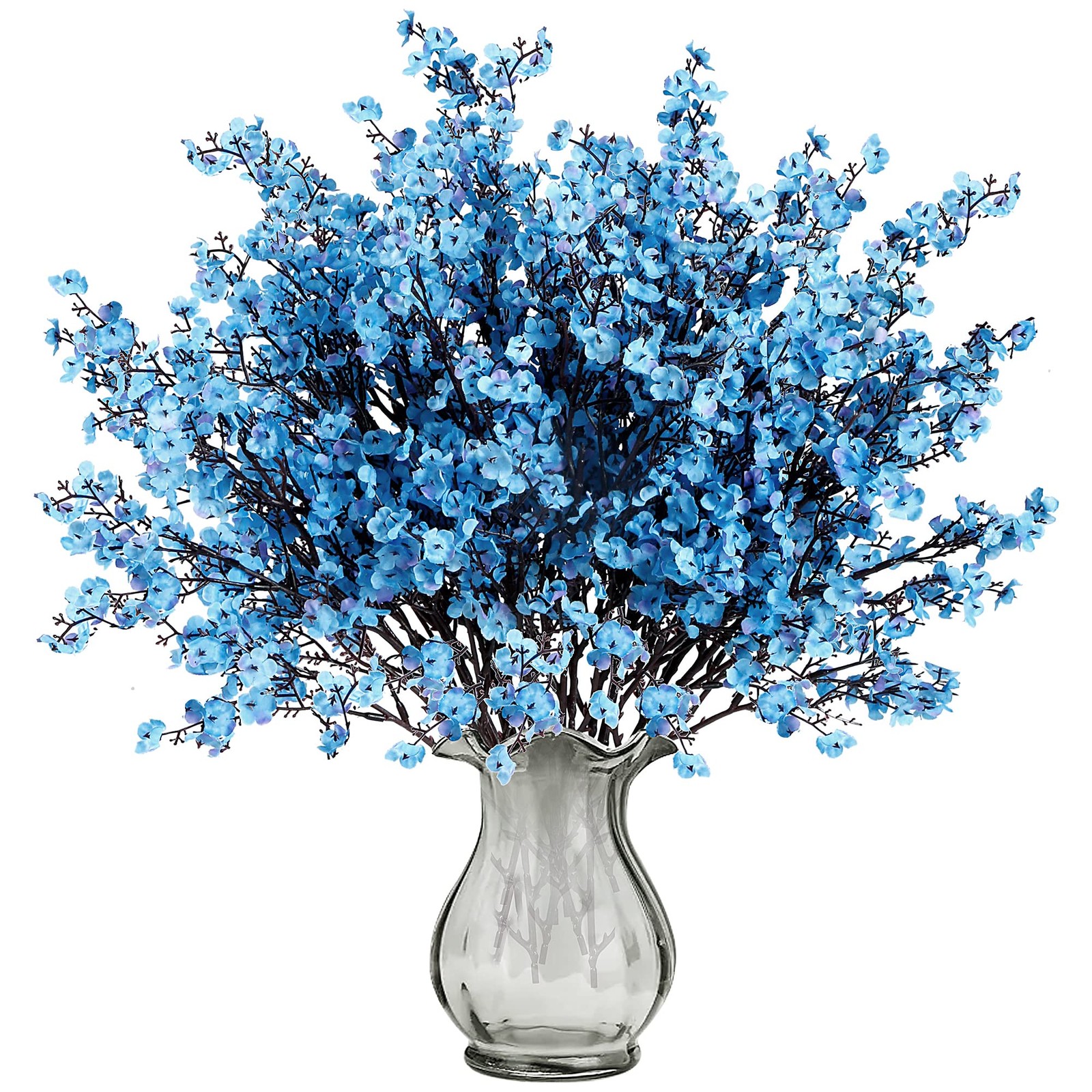 6 PCS Blue Babys Breath Artificial Flowers Gypsophila Bouquet Real Touch Silk