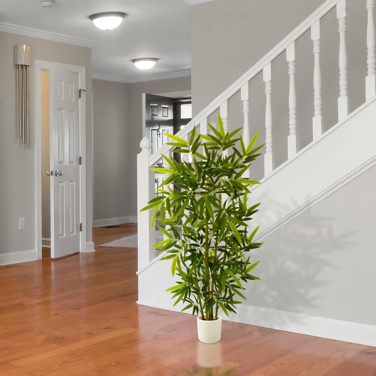Warmplants Fake Bamboo Tree 5ft Green Artificial Plant White Planter BAM5B