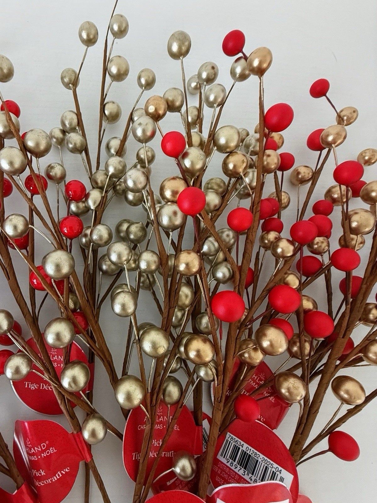Ashland Christmas Berry Picks Lot of 12 Red Gold Floral Stems Holiday Decor NWT