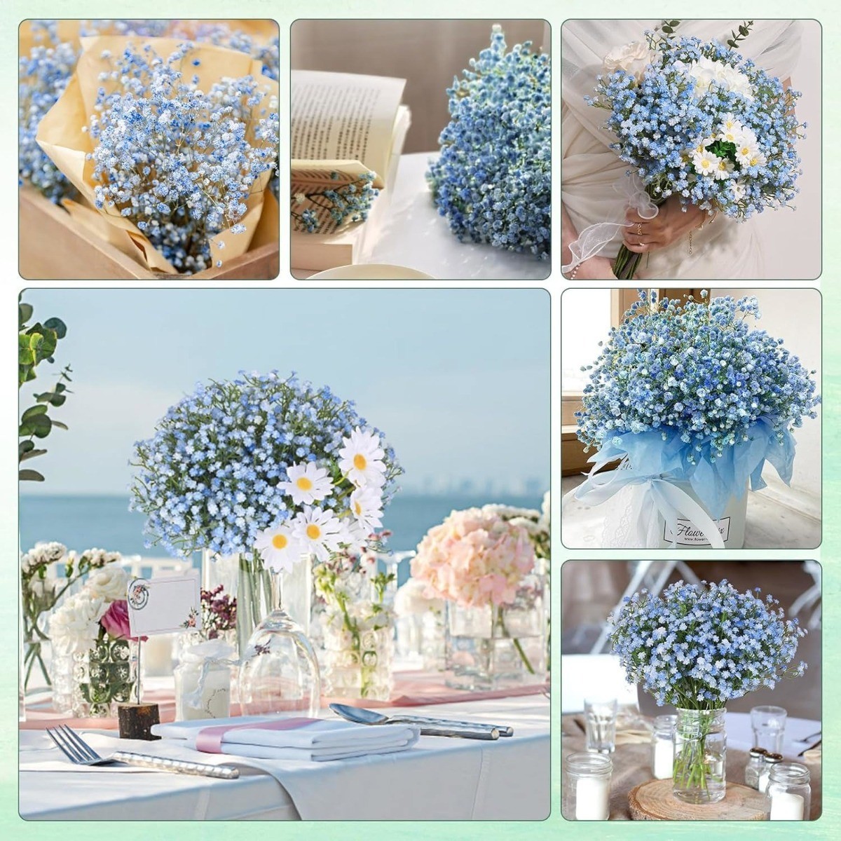 18Pcs Blue Babys Breath Artificial Flowers Gypsophila Bouquet Wedding Decor