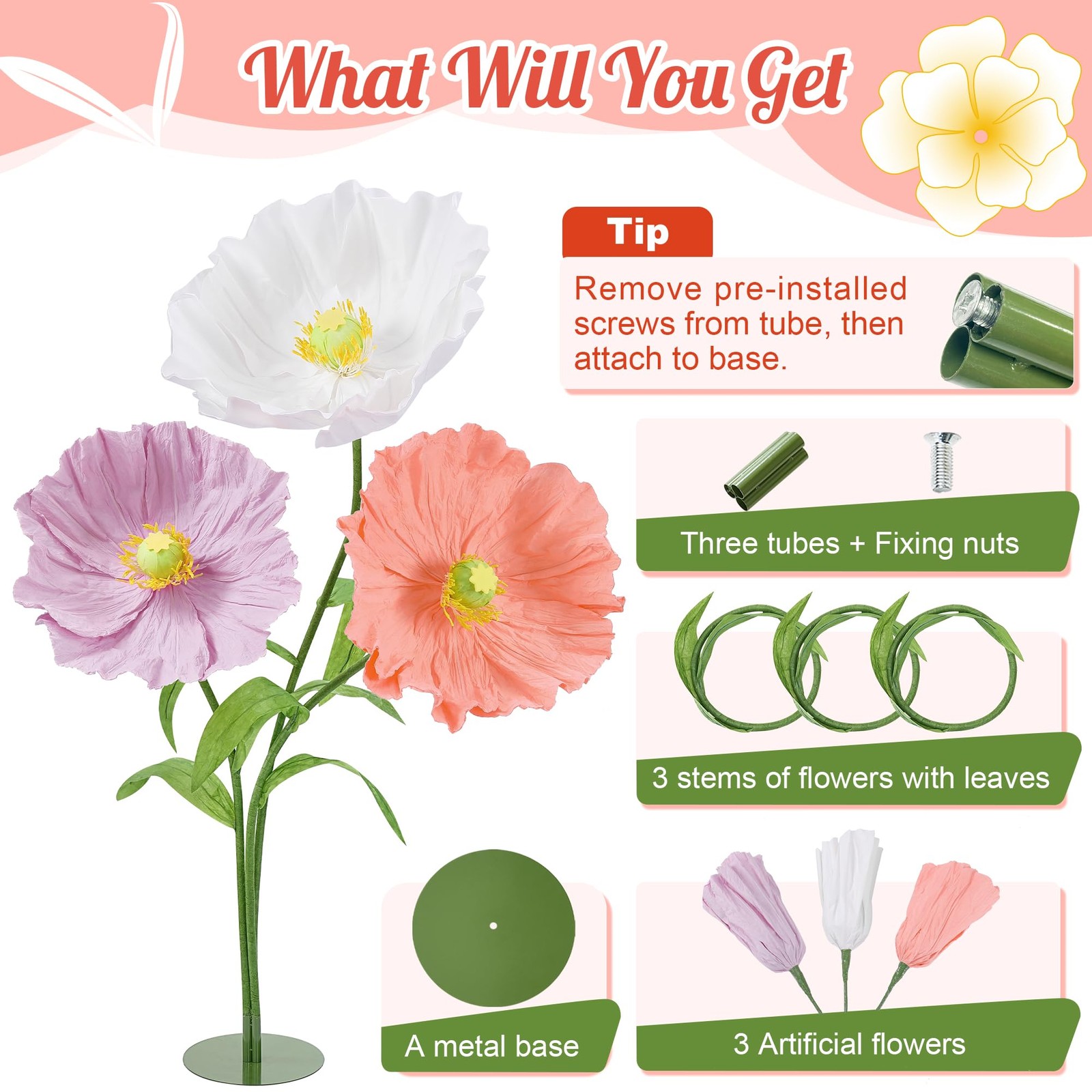 Large Artificial Flowers for Decoration with Stand – 5.6 Ft Giant Flower Wedd…