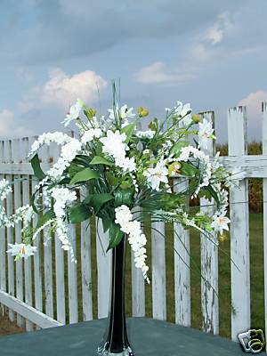 Tall Black Vase Silk Arrangement White Wedding Flowers Banquet Event Planning