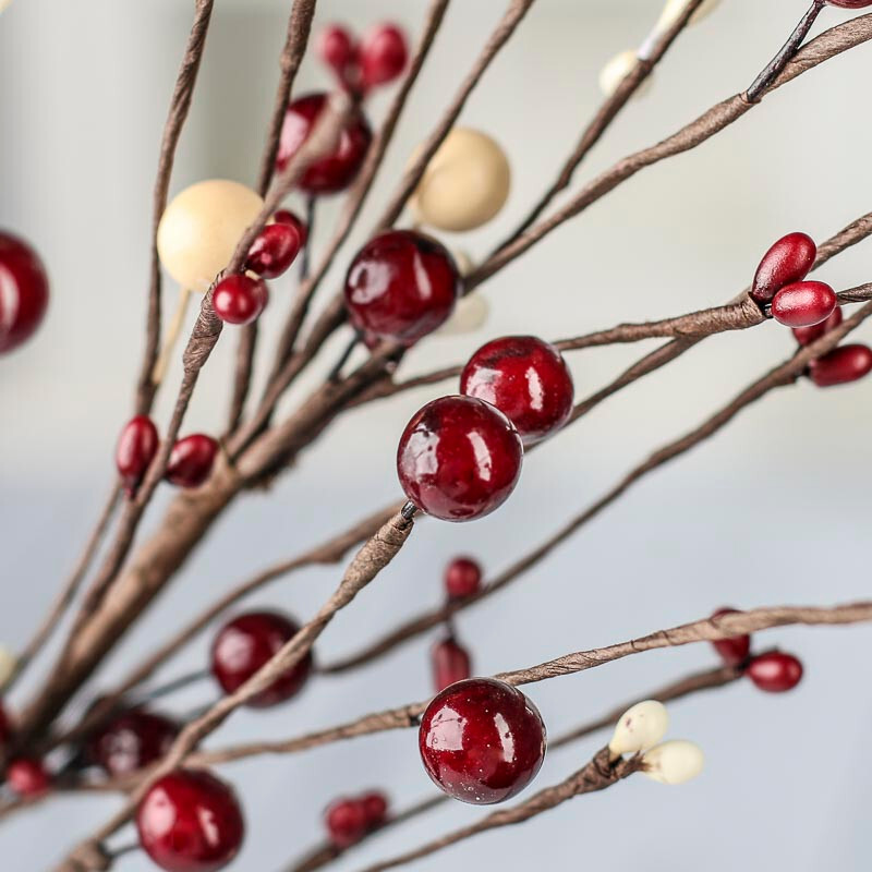 Package of 12 Artificial Cream & Burgundy Berries & Pip Berry 18″ Floral Stems