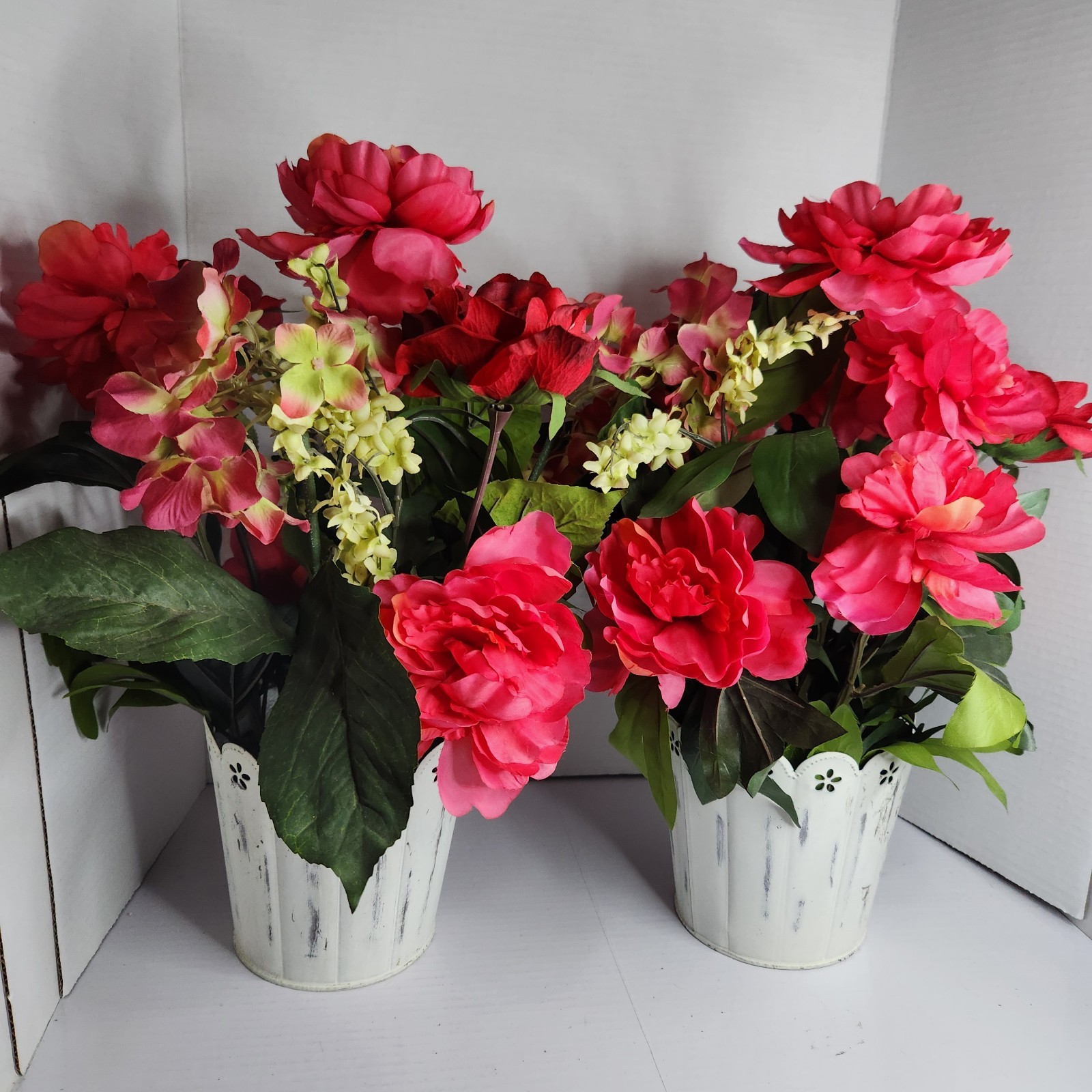 Better Homes & Gardens Artificial Pink Peony Flower Arrangement Metal Pot Set 2
