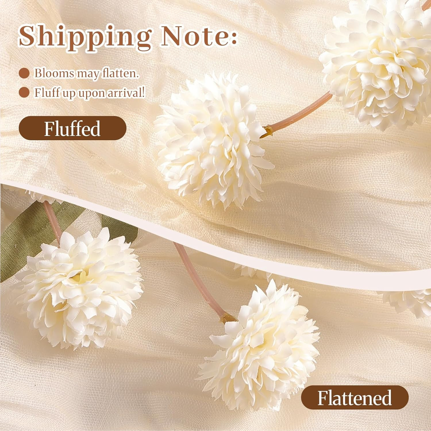 16PCS Faux Silk Pompon Mums Artificial Flowers with Eucalyptus, Fake Chrysanthem