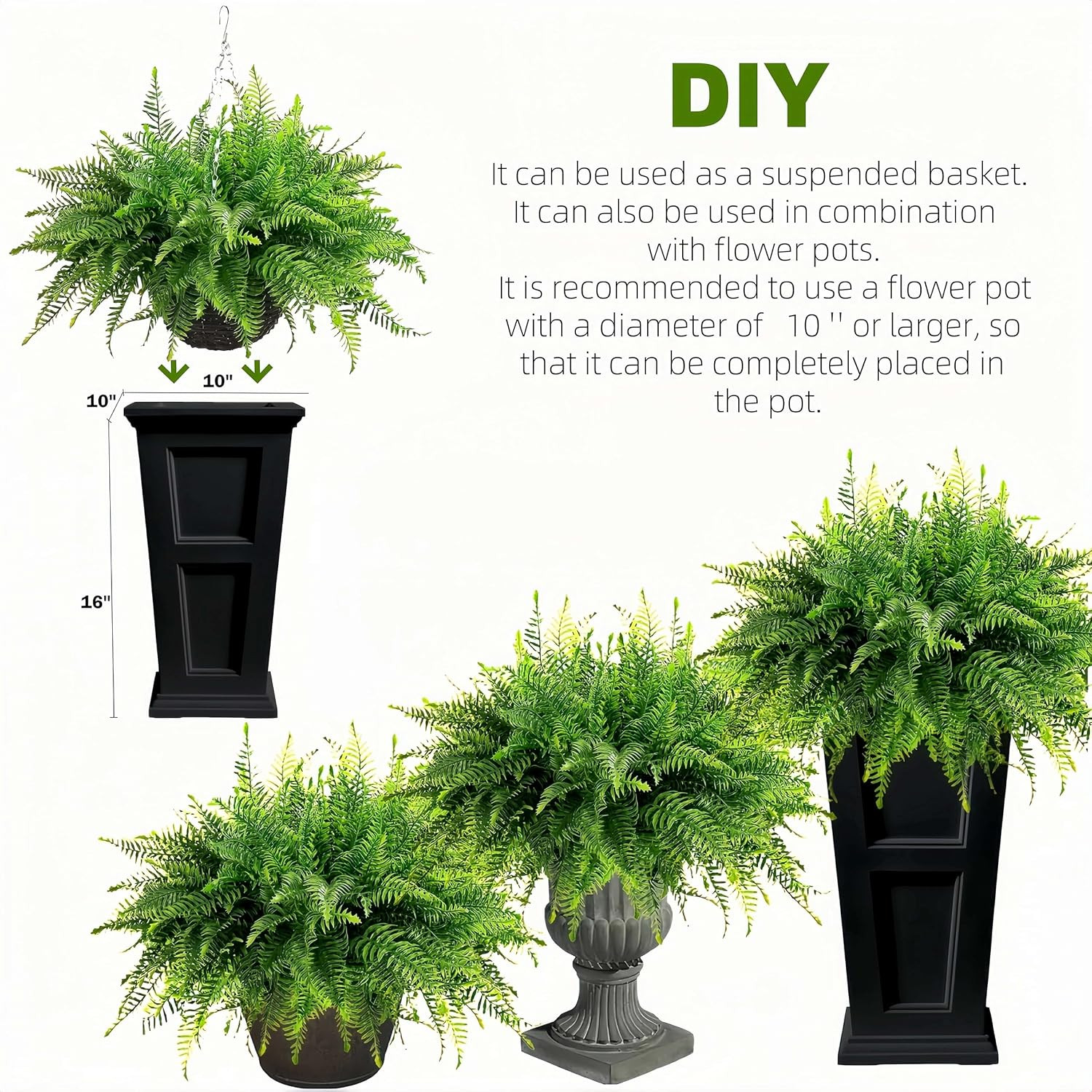 Outdoor Fake Hanging Fern – Artificial Hanging Ferns 2 Pack, Large Faux Boston F