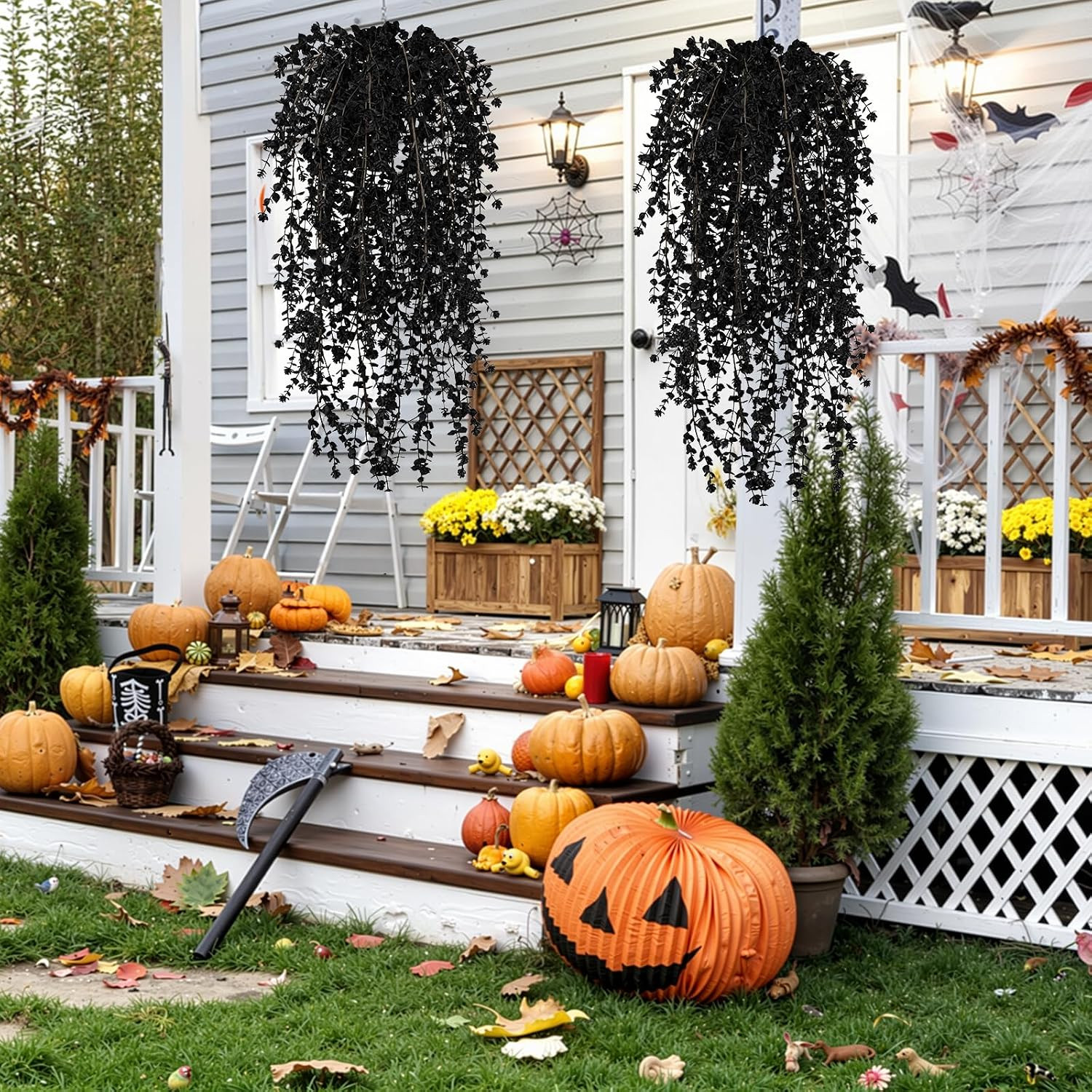 12Pcs Black Hanging Flowers Artificial for Halloween Gothic Decor | Black Hangin