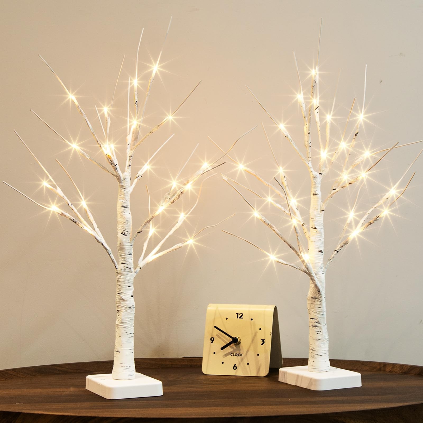 2 PCS Lighted Birch Tree 24 LED Tabletop Centerpiece Battery Timer Decor