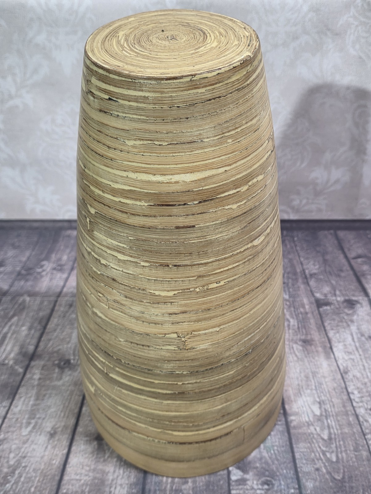 13.5″ Spun Bamboo Decorative Natural Vase Silk Dried Flowers Container Beige