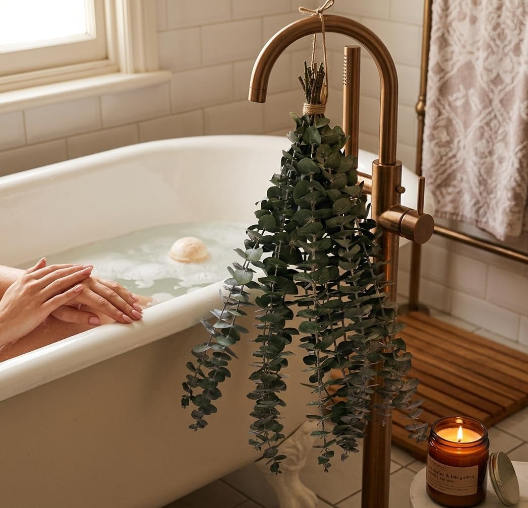 10 PCS Dried Eucalyptus Stems for Shower Bathroom Decor 15-16″ Real Leaves Branc